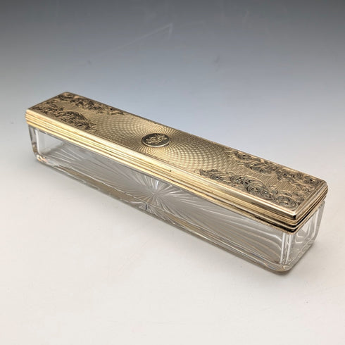 1843年 英国アンティーク ギルト純銀蓋 ガラス トリンケットボックス William Neale